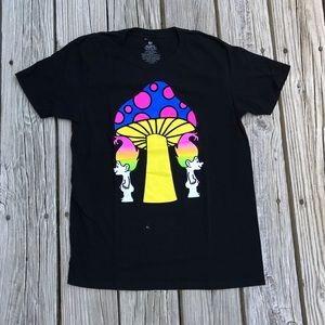 2/$10 Ladies M GOOD LUCK TROLLS Neon Colorful Blacklight Graphic Mushroom Tshirt